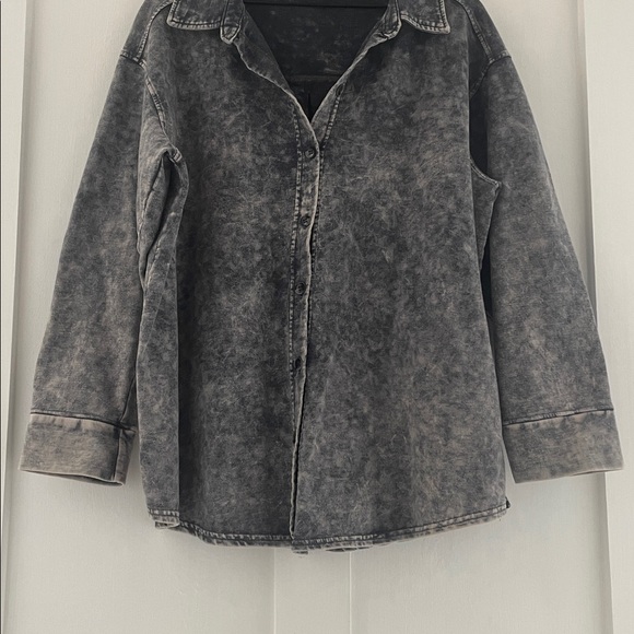 JANE + DELANCEY Acid Wash Button Down Shirt Jacket Shacket Size 1X - Picture 5 of 8